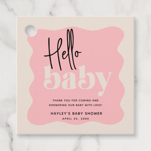 Modern Hallo Baby Roze & Cream Baby shower Bedankjes Labels (Voorkant)