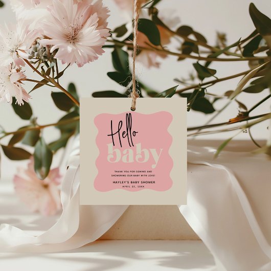 Modern Hallo Baby Roze & Cream Baby shower Bedankjes Labels