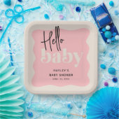 Modern Hallo Baby Roze & Cream Baby shower Papieren Bordje (Feest)