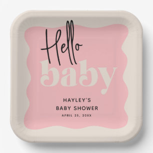 Modern Hallo Baby Roze & Cream Baby shower Papieren Bordje