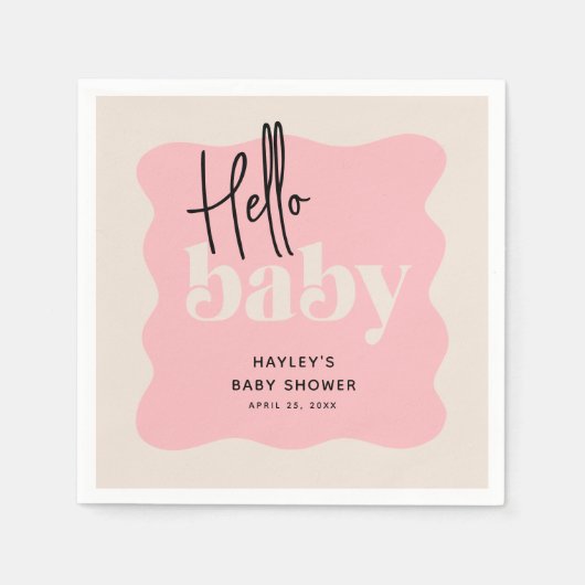 Modern Hallo Baby Roze & Cream Baby shower Servet (Voorkant)