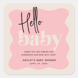 Modern Hallo Baby Roze & Cream Baby shower Vierkante Sticker