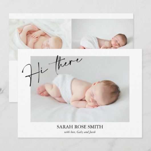 Modern Hallo daar kalligrafie geboorte aankondigin Kaart (Voorkant / Achterkant)