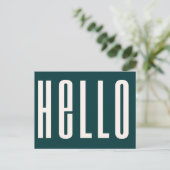 Modern Hallo | Donkergroene, simpele minimalistisc Briefkaart (Staand voorkant)