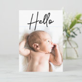 Modern Hallo Foto introduceert baby Boy geboorte Aankondiging (Staand voorkant)