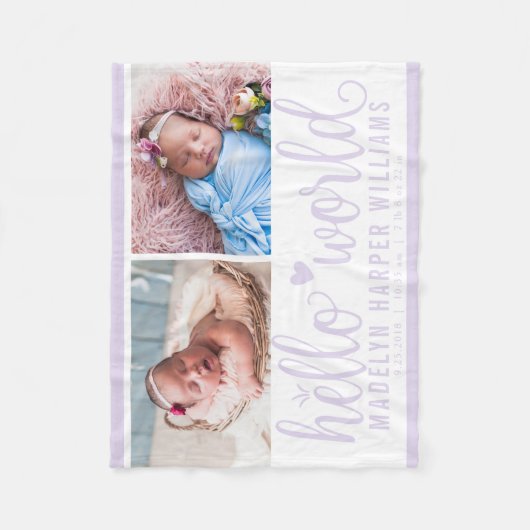 Modern Hallo World Lavender Paarse Photo Collage Fleece Deken (Voorkant)