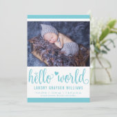 Modern Hallo World Photo Aqua Birth Stat Aankondiging (Staand voorkant)