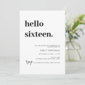 Modern Hallo zestien verjaardag Kaart (Staand voorkant)