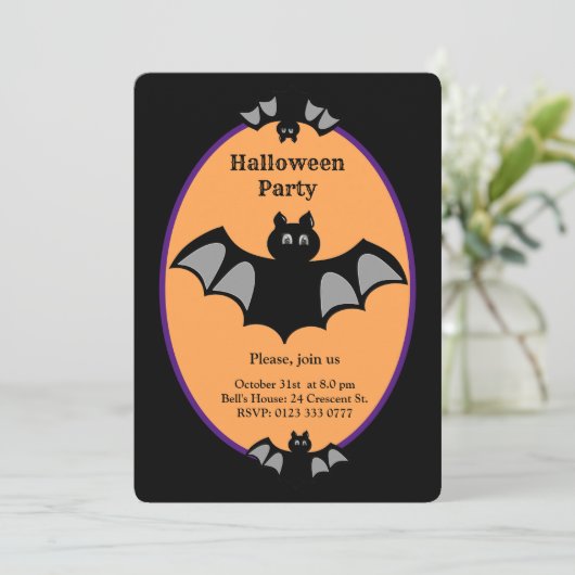 Modern Halloween bat op zwart en oranje Kaart (Staand voorkant)