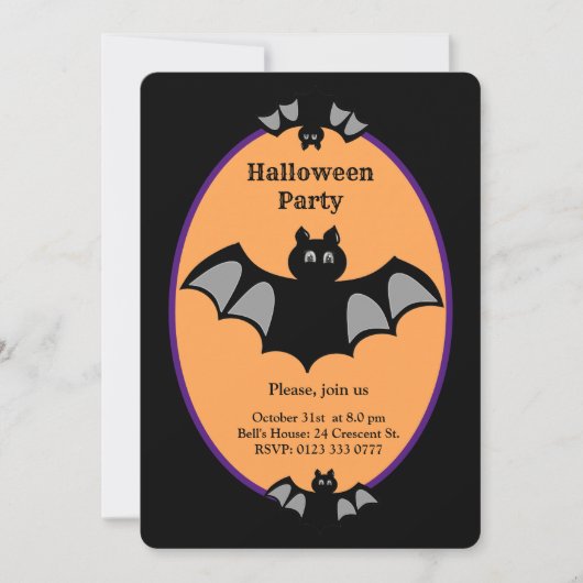 Modern Halloween bat op zwart en oranje Kaart (Voorkant)