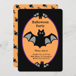 Modern Halloween bat op zwart en oranje Kaart