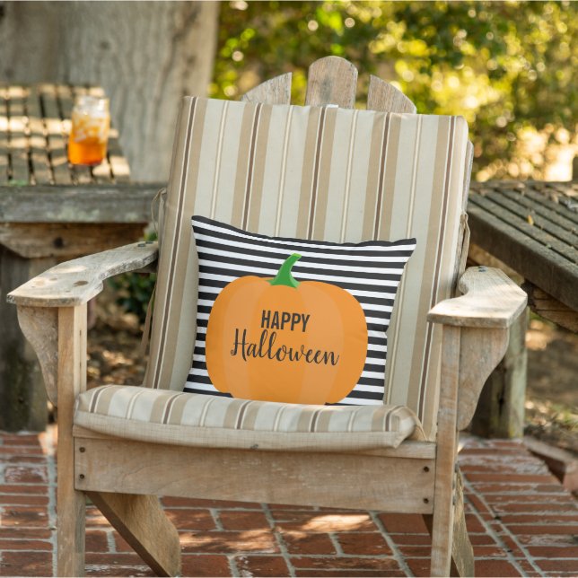 Modern Halloween Black Stripes met pompoen Buitenkussen (Stoel)