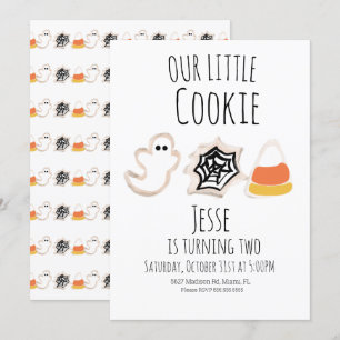 Modern Halloween Cookie Ghost Spider Birthday Invi Kaart