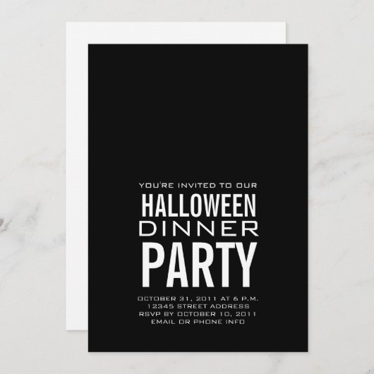 MODERN HALLOWEEN DINNER PARTIJ INVITATION BLACK KAART (Voorkant / Achterkant)