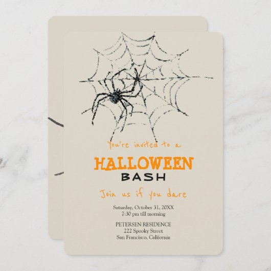 Modern Halloween eenvoudige griezelige spin partij Kaart (Voorkant / Achterkant)