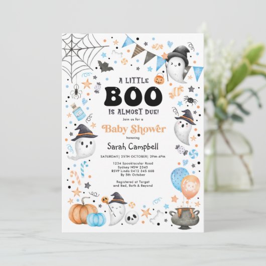 Modern Halloween Ghost Boy Baby shower Kaart (Staand voorkant)