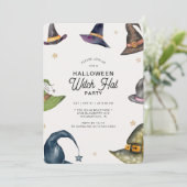 Modern Halloween Grey Witch Pet Party Kaart (Staand voorkant)