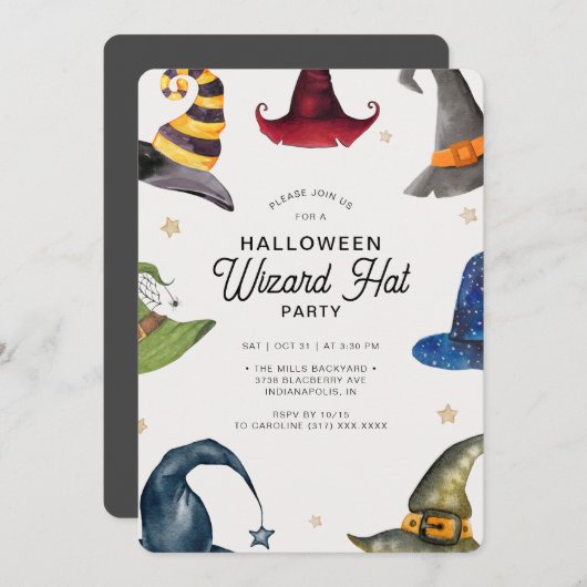 Modern Halloween Grey Wizard Pet Party Kaart (Voorkant / Achterkant)