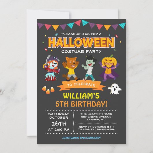 Modern Halloween Kinder Costume Party Invitation Kaart (Voorkant)