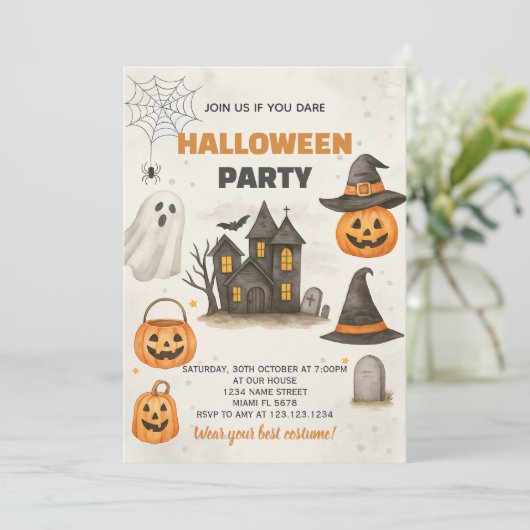 Modern Halloween Party Invitation Kaart (Staand voorkant)