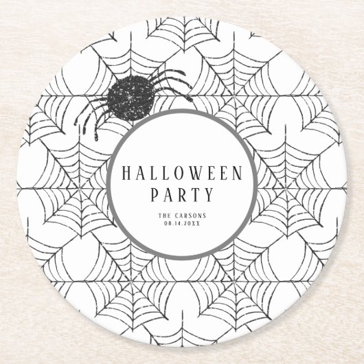 Modern Halloween servies zwart wit spinnenweb Ronde Kartonnen Onderzetter (Voorkant)