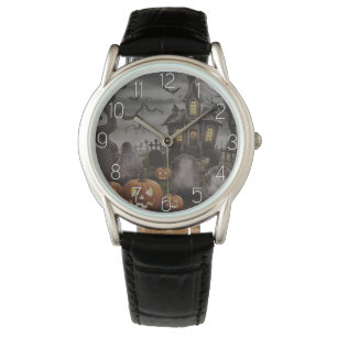 Modern Halloween Sinaasappel Pompoen spookhuis Horloge