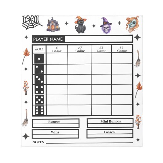Modern Halloween Theme Bunco Score Pad Notitieblok (Voorkant)