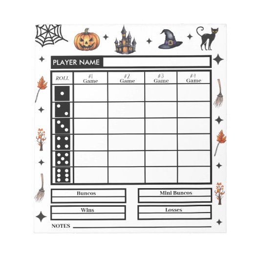 Modern Halloween Theme Bunco Score Pad Notitieblok (Voorkant)