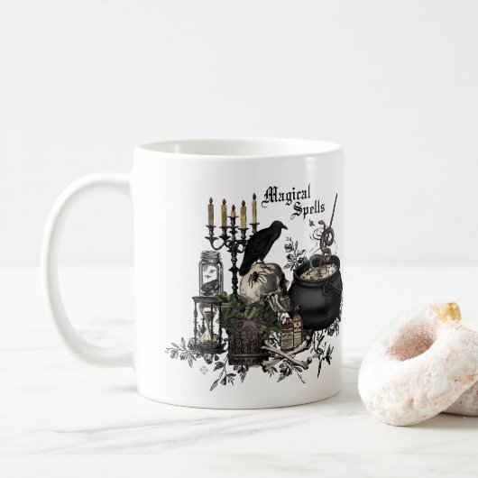 Modern  Halloween WITCHES BREW Koffiemok (Met donut)