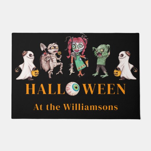 Modern Halloween zwart spooky Deurmat (Voorkant)