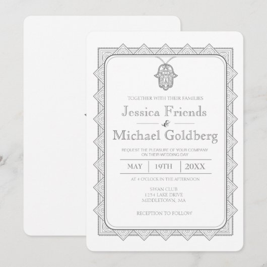 Modern hamsa geometrische trouwuitnodiging kaart (Voorkant / Achterkant)