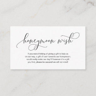 Modern hand Black inktscript, Honeymoon Wish Informatiekaartje