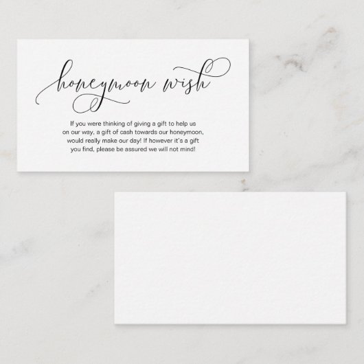 Modern hand Black inktscript, Honeymoon Wish Informatiekaartje (Voorkant / Achterkant)
