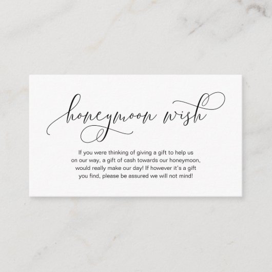Modern hand Black inktscript, Honeymoon Wish Informatiekaartje (Voorkant)
