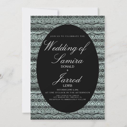 Modern Hand Drawn Black Lace Background Wedding Kaart (Voorkant)