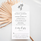 Modern Hand-Drawn Black Palm Trees Wedding All In One Uitnodiging
