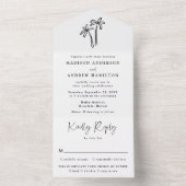 Modern Hand-Drawn Black Palm Trees Wedding All In One Uitnodiging (Binnen)