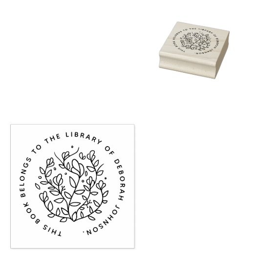 Modern Hand-drawn Botanical Custom Library Book Rubberstempel (Gestempeld)