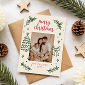 Modern Hand Drawn Botanical Family Photo Christmas Feestdagenkaart