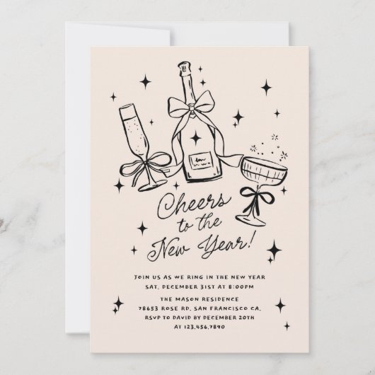 Modern Hand Drawn Cheers to the New Year Party Kaart (Voorkant)