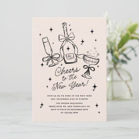 Modern Hand Drawn Cheers to the New Year Party Kaart (Staand voorkant)