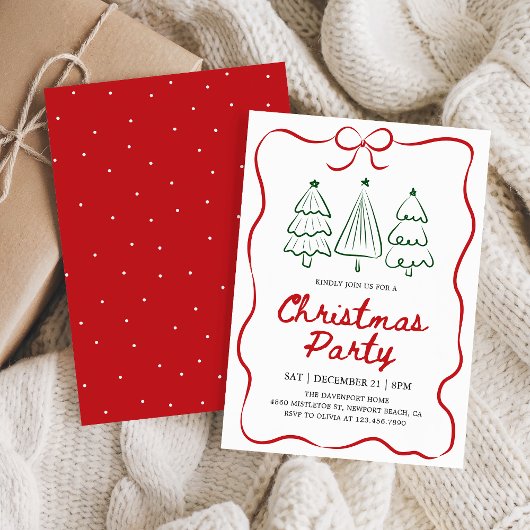 Modern Hand Drawn Christmas Tree Holiday Party Kaart