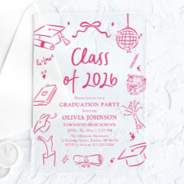 Modern Hand Drawn Class of 2026 Graduation Party Acryl Uitnodigingen