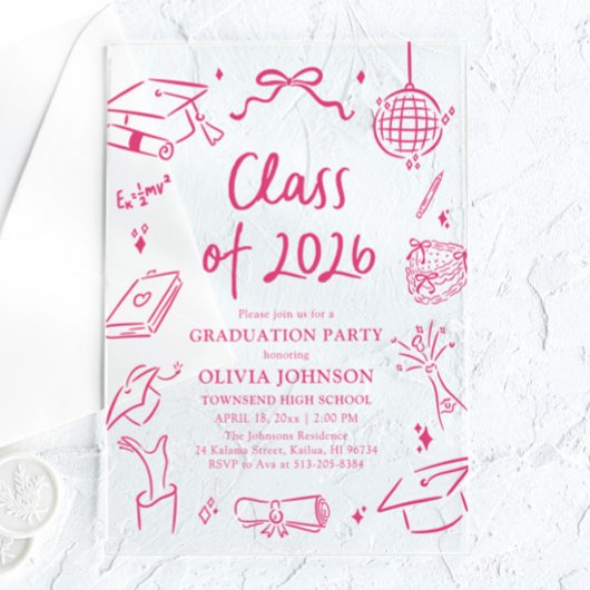 Modern Hand Drawn Class of 2026 Graduation Party Acryl Uitnodigingen