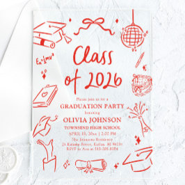 Modern Hand Drawn Class of 2026 Graduation Party Acryl Uitnodigingen