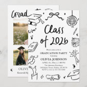 Modern Hand Drawn Class of 2026 Graduation Party Kaart (Voorkant / Achterkant)