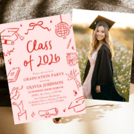 Modern Hand Drawn Class of 2026 Graduation Party Kaart