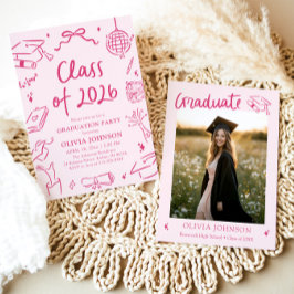 Modern Hand Drawn Class of 2026 Graduation Party Kaart