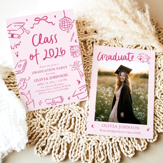 Modern Hand Drawn Class of 2026 Graduation Party Kaart