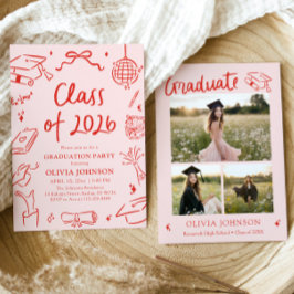 Modern Hand Drawn Class of 2026 Graduation Party Kaart